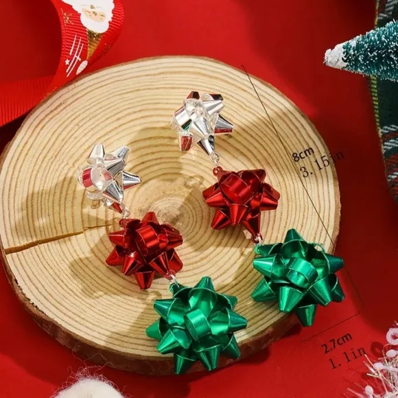 Festive Silver Bow Drop Earrings - Picture 3 of 3